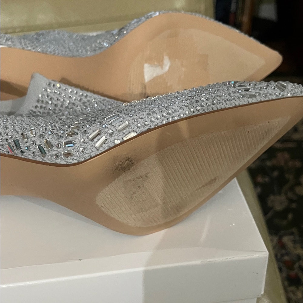 Final Price Drop! Thalia Sodi “Karmen” Silver Crystal Knit Pointed Toe Booties - Picture 3 of 6